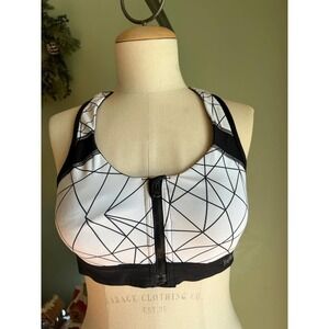 Yvette Black and White Zip Up Sports Bra X-Large